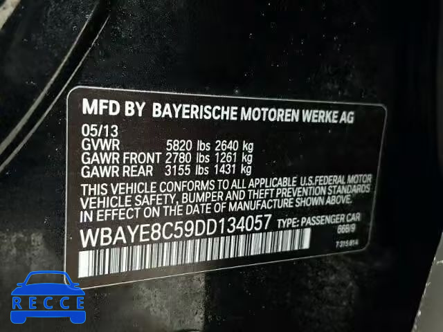 2013 BMW 750LI WBAYE8C59DD134057 зображення 9
