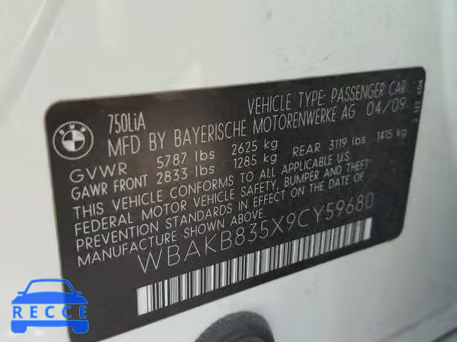 2009 BMW 750 LI WBAKB835X9CY59680 зображення 9