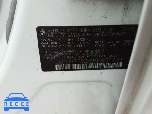 2011 BMW X6 XDRIVE3 5UXFG2C53BLX05934 image 9