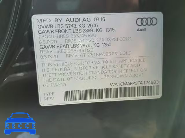 2015 AUDI Q5 TDI WA1CMAFP3FA124983 зображення 9