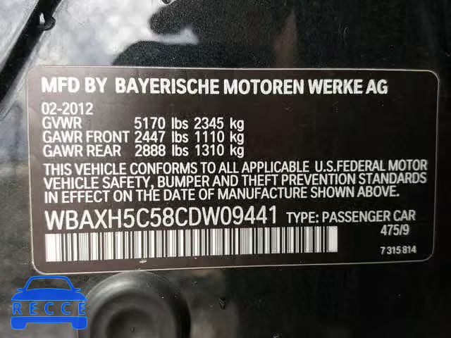 2012 BMW 528 XI WBAXH5C58CDW09441 зображення 9