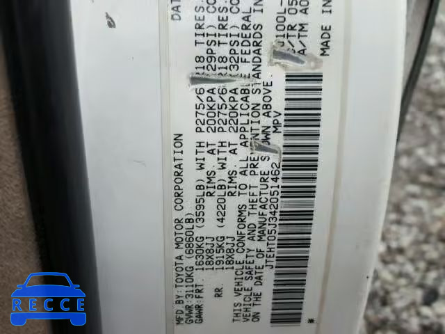 2004 TOYOTA LAND CRUIS JTEHT05J342051462 image 9