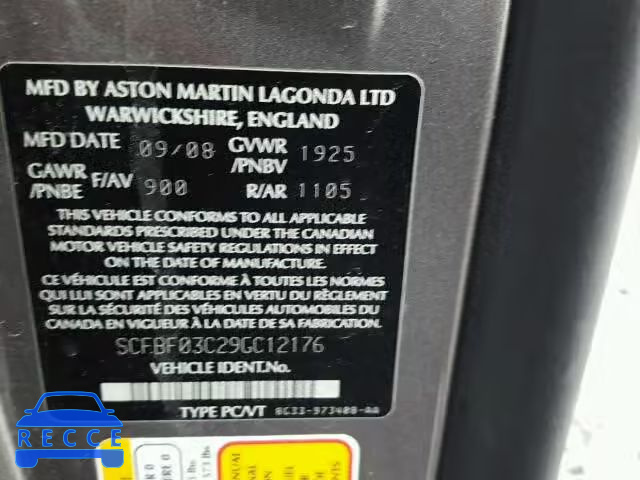 2009 ASTON MARTIN V8 VANTAGE SCFBF03C29GC12176 image 9