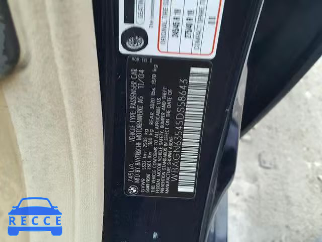 2005 BMW 745 LI WBAGN63545DS58643 image 9