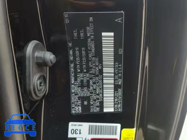 2016 TOYOTA SIENNA SE 5TDXK3DC3GS695192 image 9