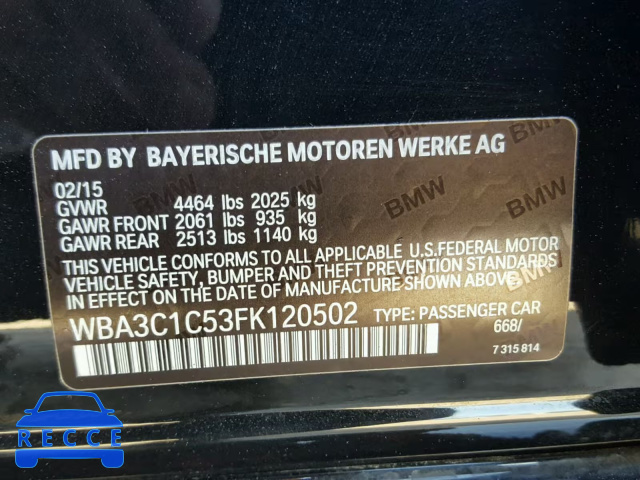 2015 BMW 328 I SULE WBA3C1C53FK120502 зображення 9
