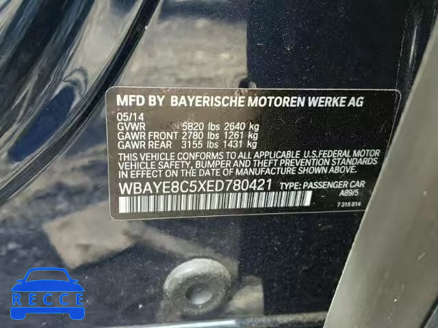 2014 BMW 750 LI WBAYE8C5XED780421 зображення 9