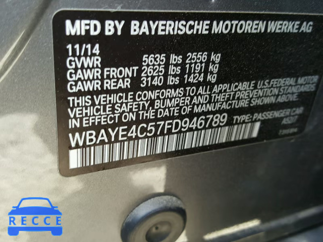 2015 BMW 740 LI WBAYE4C57FD946789 image 9
