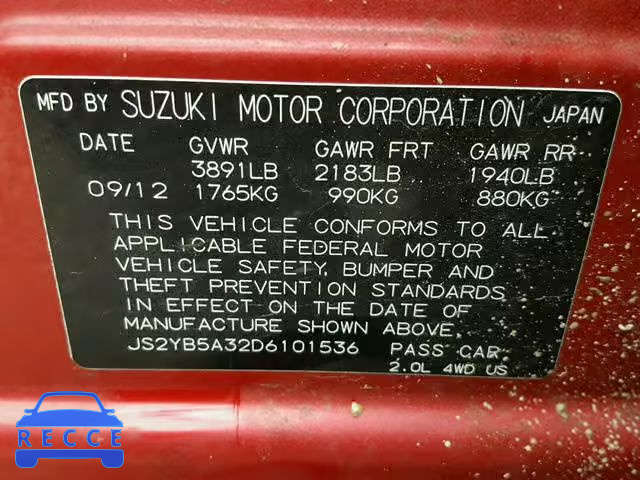 2013 SUZUKI SX4 BASE JS2YB5A32D6101536 image 9