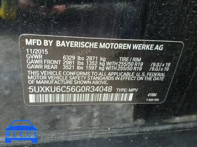 2016 BMW X6 XDRIVE5 5UXKU6C56G0R34048 зображення 9