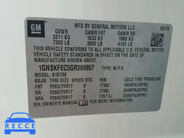 2016 CHEVROLET TAHOE SPEC 1GNSKFEC5GR390857 image 9