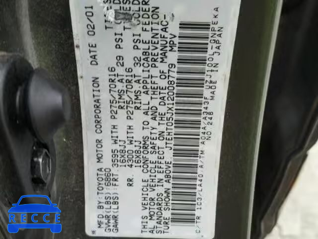 2001 TOYOTA LAND CRUIS JTEHT05JX12008779 зображення 9