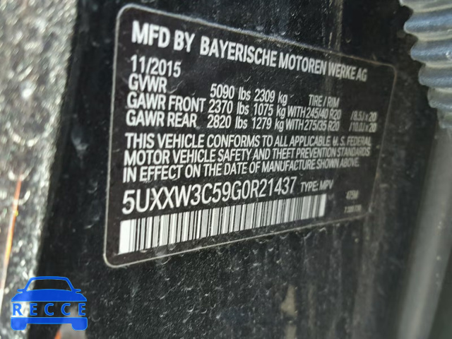 2016 BMW X4 XDRIVE2 5UXXW3C59G0R21437 зображення 9