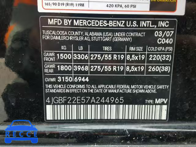 2007 MERCEDES-BENZ GL 320 CDI 4JGBF22E57A244965 зображення 9