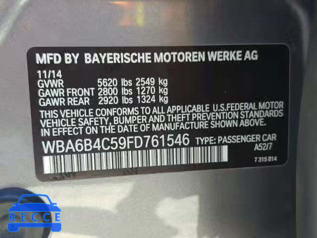 2015 BMW 650 XI WBA6B4C59FD761546 image 9