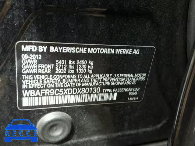 2013 BMW 550 I WBAFR9C5XDDX80130 зображення 9