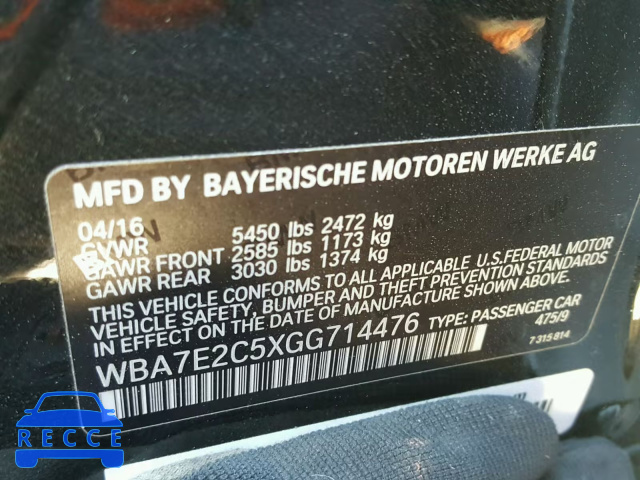 2016 BMW 740 I WBA7E2C5XGG714476 image 9
