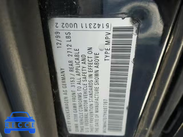 2000 VOLKSWAGEN EUROVAN MV WV2MH4707YH097767 image 9