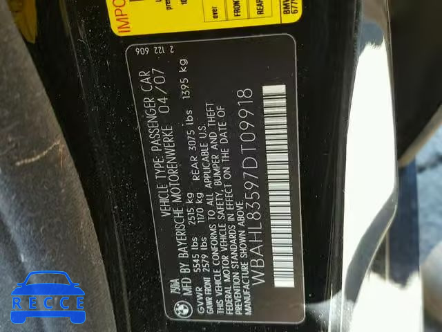 2007 BMW 7 SERIES WBAHL83597DT09918 image 9