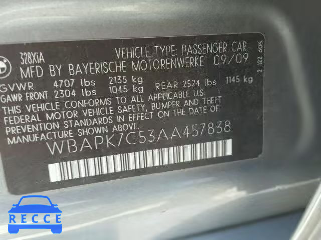 2010 BMW 328 XI WBAPK7C53AA457838 image 9