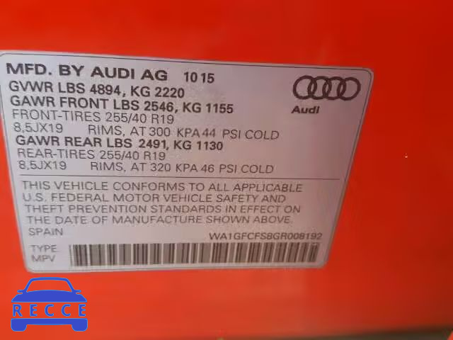 2016 AUDI Q3 PRESTIG WA1GFCFS8GR008192 зображення 9