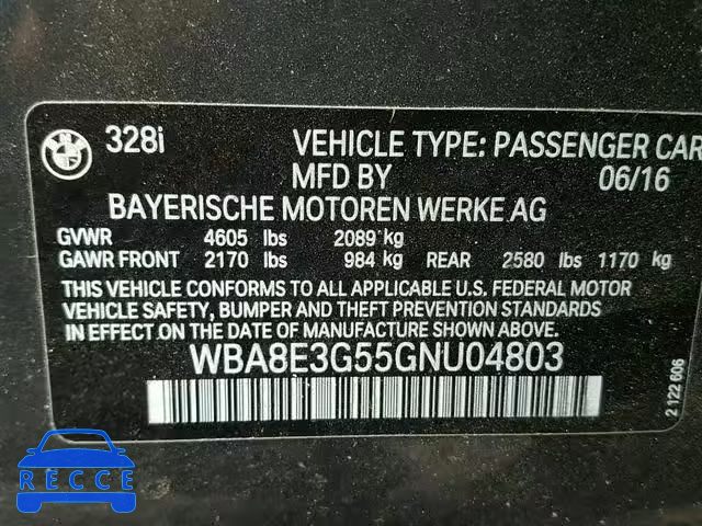 2016 BMW 328 XI SUL WBA8E3G55GNU04803 зображення 9