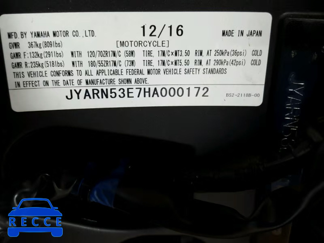 2017 YAMAHA FZ09 JYARN53E7HA000172 image 19