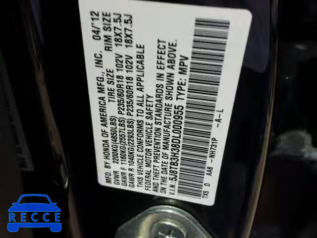 2013 ACURA RDX BASE 5J8TB3H38DL000955 image 9