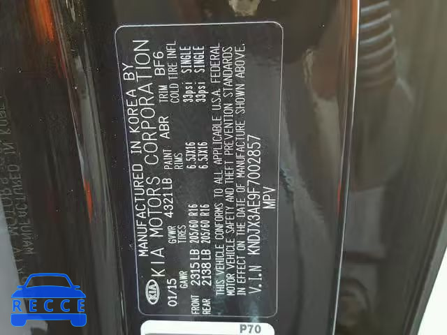 2015 KIA SOUL EV KNDJX3AE9F7002857 image 9