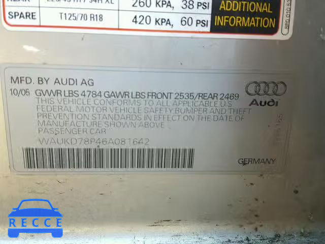 2006 AUDI A3 S-LINE WAUKD78P46A081642 зображення 9