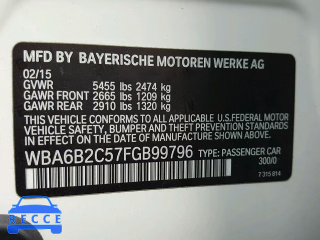 2015 BMW 650 I WBA6B2C57FGB99796 зображення 9