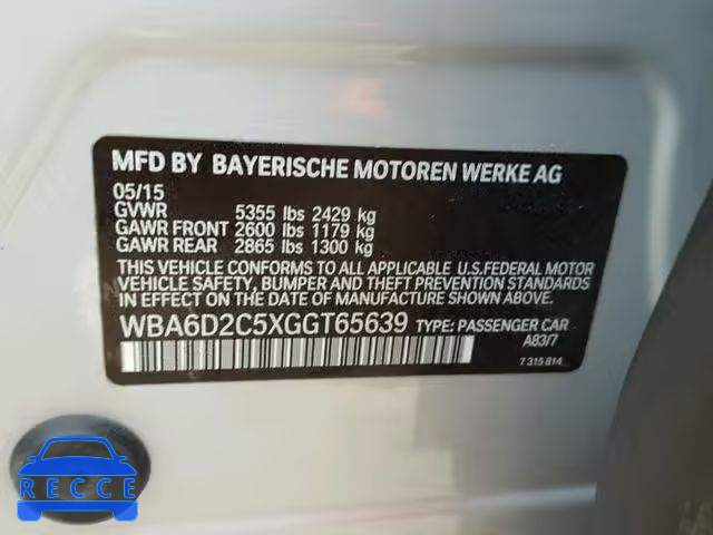 2016 BMW 640 XI WBA6D2C5XGGT65639 image 9