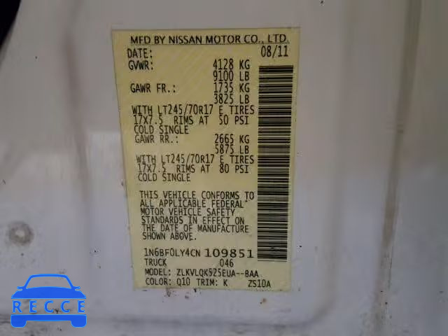 2012 NISSAN NV 2500 1N6BF0LY4CN109851 image 9