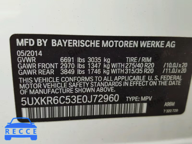 2014 BMW X5 XDRIVE5 5UXKR6C53E0J72960 зображення 9