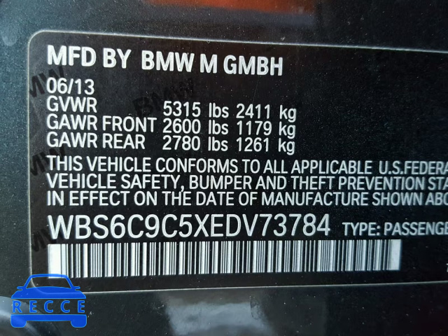 2014 BMW M6 GRAN CO WBS6C9C5XEDV73784 зображення 9