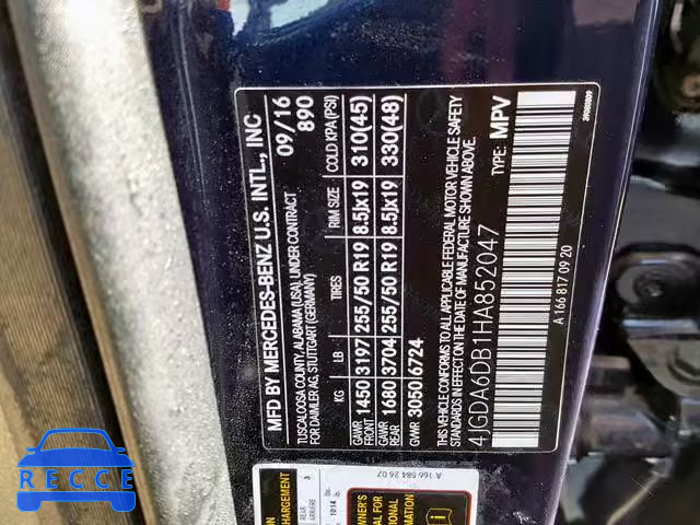 2017 MERCEDES-BENZ GLE 550E 4 4JGDA6DB1HA852047 зображення 9