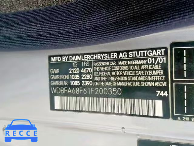 2001 MERCEDES-BENZ SL 500 WDBFA68F61F200350 зображення 9