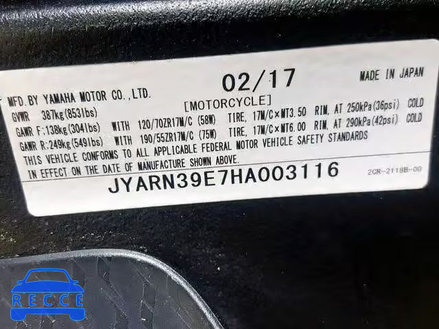 2017 YAMAHA YZFR1 JYARN39E7HA003116 image 19