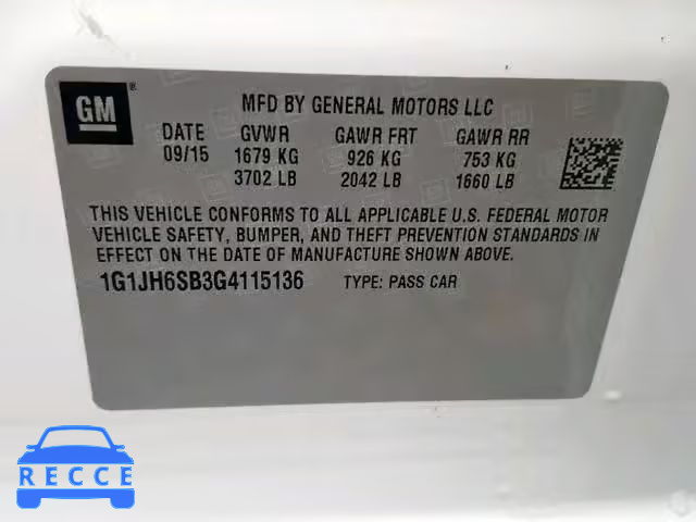 2016 CHEVROLET SONIC RS 1G1JH6SB3G4115136 image 9