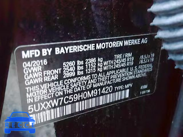 2017 BMW X4 XDRIVEM 5UXXW7C59H0M91420 image 9