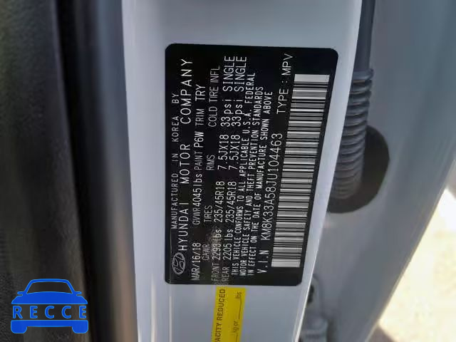 2018 HYUNDAI KONA LIMIT KM8K33A58JU104463 image 9