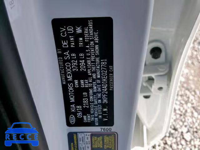 2019 KIA FORTE FE 3KPF24AD1KE027781 image 9