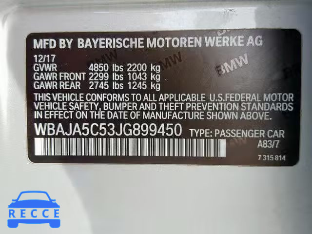 2018 BMW 530 I WBAJA5C53JG899450 image 9
