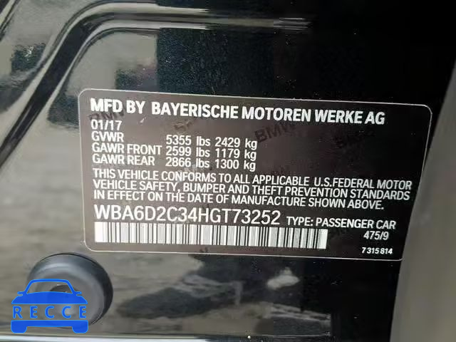2017 BMW 640 XI WBA6D2C34HGT73252 image 9