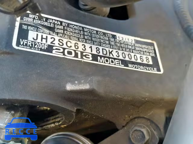 2013 HONDA VFR1200 F JH2SC6318DK300068 image 9