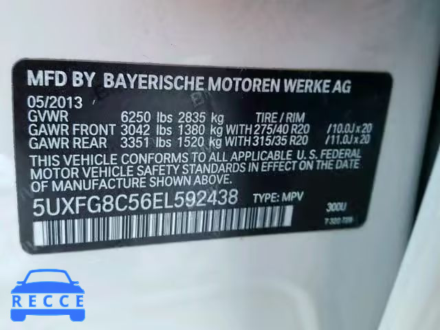 2014 BMW X6 XDRIVE5 5UXFG8C56EL592438 зображення 9