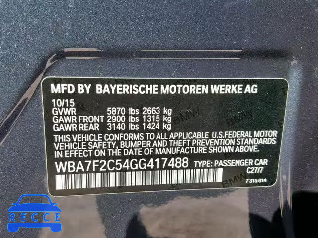 2016 BMW 750 XI WBA7F2C54GG417488 зображення 9