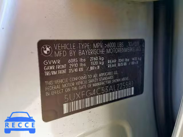 2010 BMW X6 XDRIVE3 5UXFG4C53AL225581 Bild 9