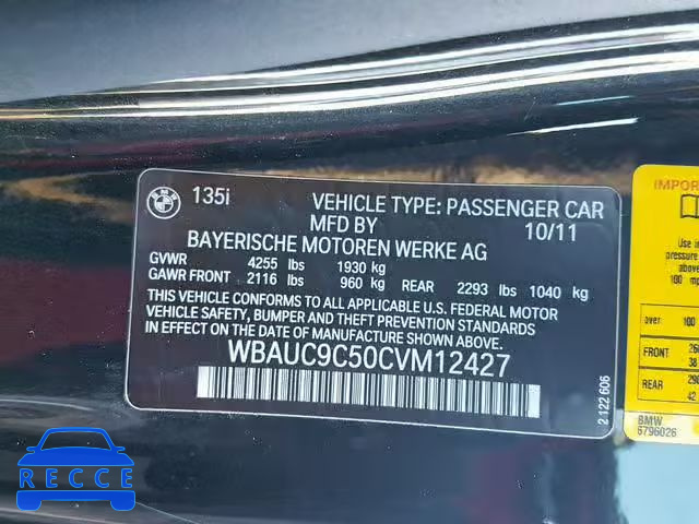 2012 BMW 135 I WBAUC9C50CVM12427 image 9