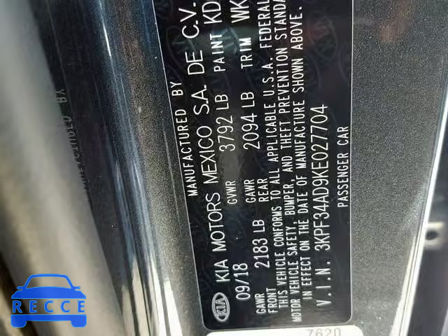 2019 KIA FORTE GT L 3KPF34AD9KE027704 image 9
